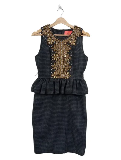 Manoush Damen Kleid Gr. 36 Schwarz Perlenbesatz Peplum Festlich