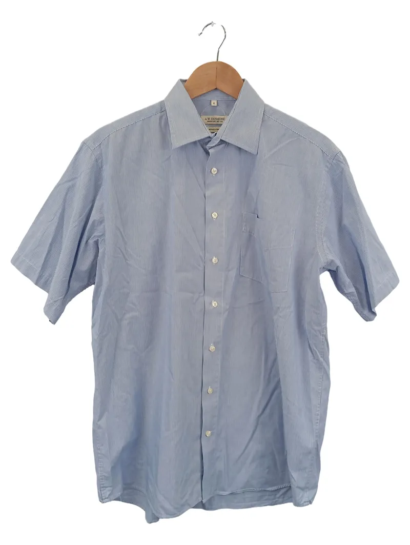 A.W. DUNMORE Business Hemd Herren Kurzarm Gr. 42 Blau Gestreift Baumwolle 1