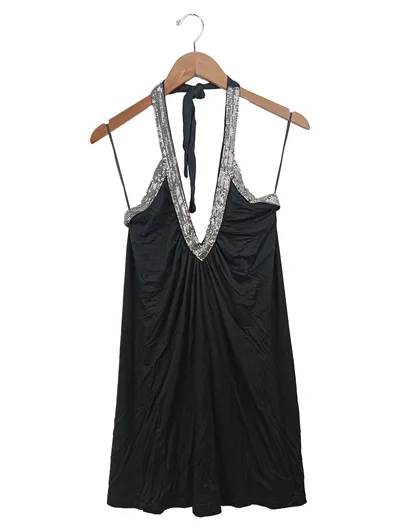 Lavand Cocktailkleid Damen Gr. 38/M Schwarz Elegant Pailletten Trägerkleid