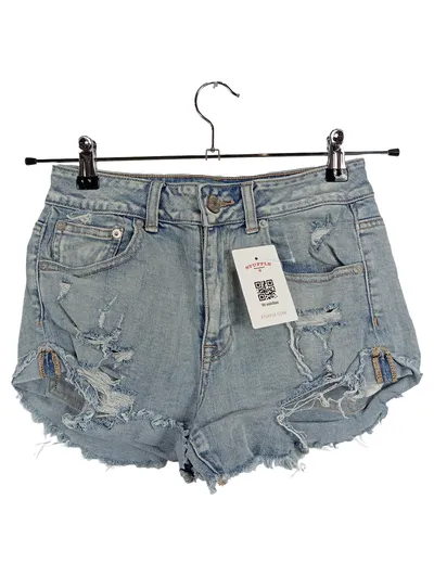 American Eagle Outfitters Damen Jeans Shorts W24/32 Destroyed Stretch Blau