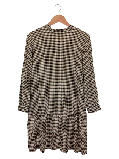 SET Damen Freizeitkleid Gr. 42 XL Kariert Schwarz Beige Midikleid