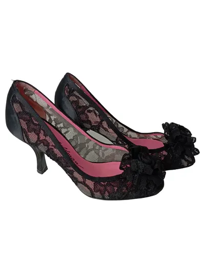 BEVERLY FELDMAN Peeptoe Pumps Damen Gr. 36 Schwarz Spitze Elegant Vintage
