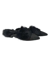 Sí BARCELONA Damen Pantoletten Gr. 36 Schwarz Elegant Fellbesatz Slipper 1