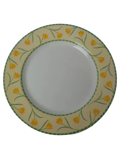 QUADRIFOGLIO Essteller Gelb Blumen Retro Porzellan Speiseteller 26 cm