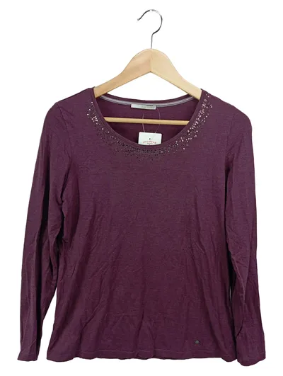 BRAX Damen Langarmshirt Gr. 40/M Lila Casual Basic Pailletten
