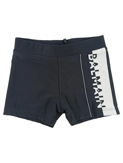 BALMAIN Kinder Badehose Gr. 104 Schwarz Sportlich Logo-Print