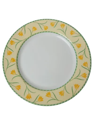 QUADRIFOGLIO Essteller 26 cm Gelb Blumenmuster Charmant Porzellan Alltag