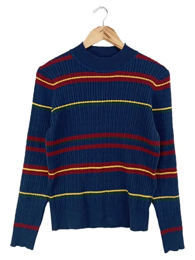 22 DESIGNS Damen Pullover Gr. 36/38 Blau Gestreift Rippstrick Casual