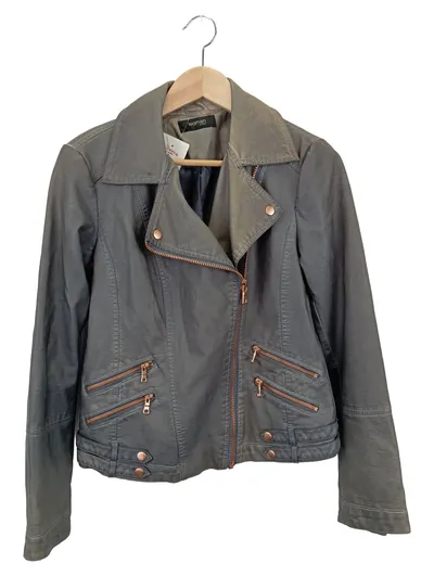 TCHIBO Damen Lederjacke Bikerjacke Grau Gr. 36/S Modern Streetwear