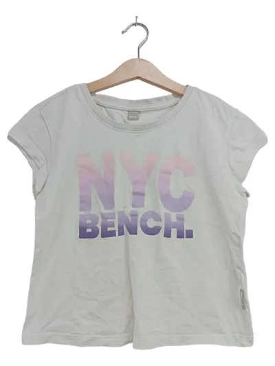 BENCH Kinder T-Shirt Gr. 152/158 Weiß NYC Schriftzug Kurzarm Streetwear