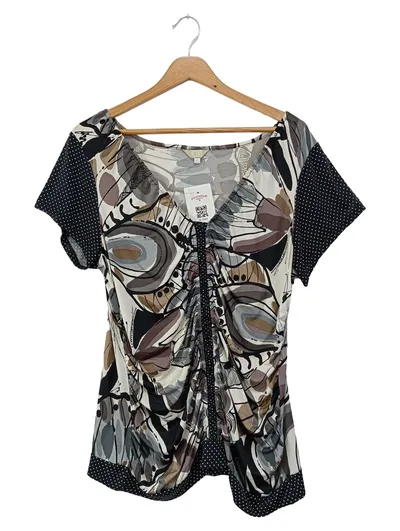 JACQUELINE RIU Damen T-Shirt 44/XL Mehrfarbig Abstrakt Bohemian Vintage