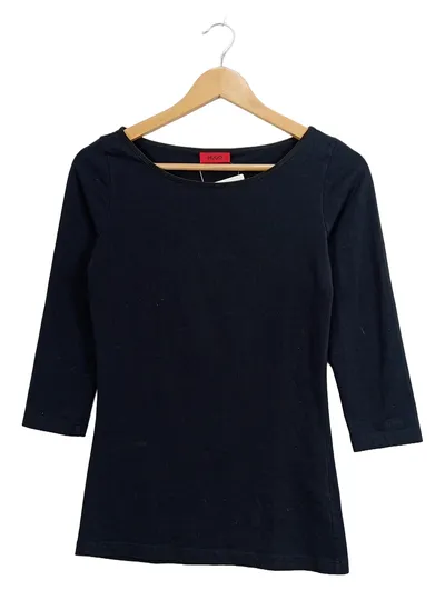 HUGO Damen Langarmshirt Schwarz Gr. S Basic 3/4-Arm Baumwolle