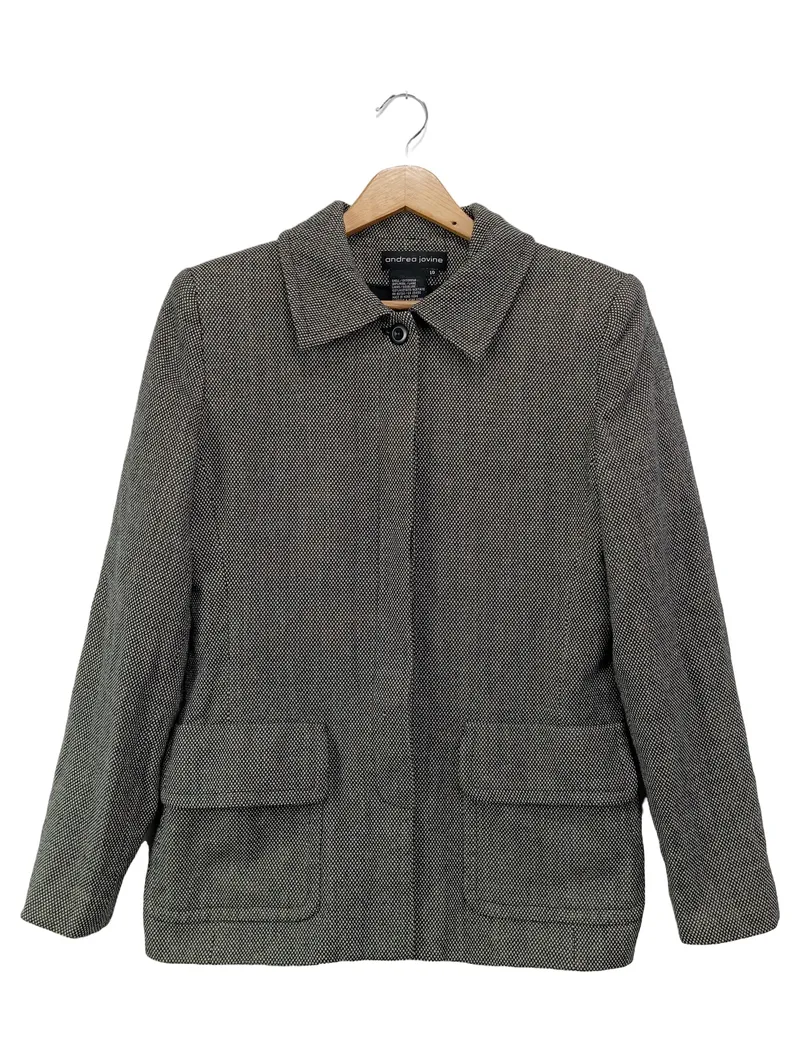 ANDREA JOVINE Damen Blazer Gr. 38/M Grau Wolle Klassisch Elegant Business 1