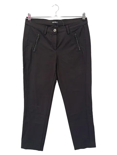 MICHELE Damen Stoffhose Gr. 42 Schwarz Casual Reißverschluss-Details
