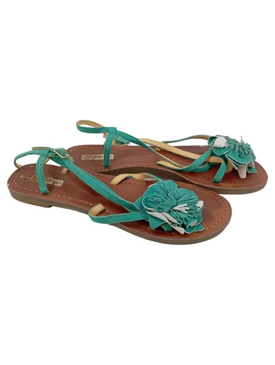 BUFFALO Damen Sandaletten Gr. 39 Grün Casual mit Blumen
