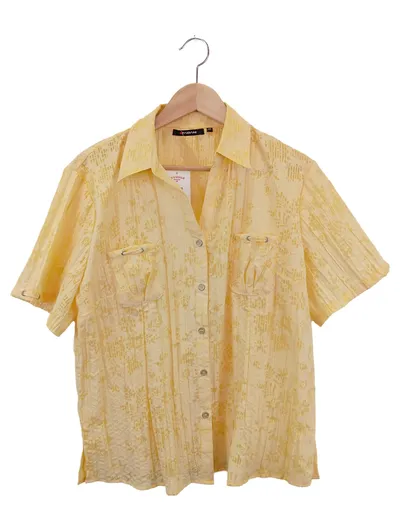 FABIANI Damen Bluse Gr. 44 Gelb Kurzarm Florales Muster Elegant Business