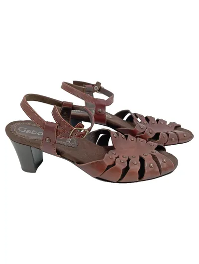 GABOR Sandaletten Damen Gr. 38.5 Braun Casual Klassisch Nieten Absatzschuhe