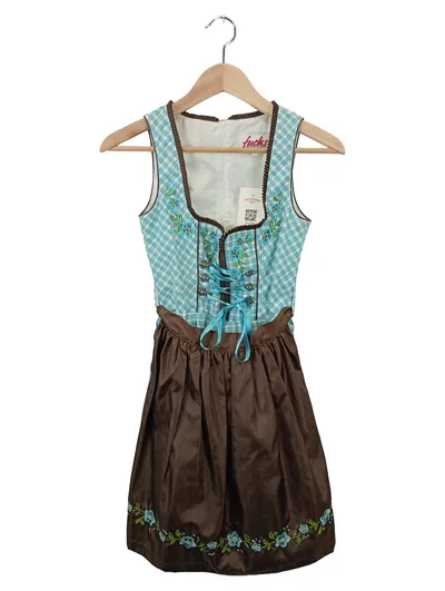 FUCHS TRACHTENMODE Dirndl Trachtenkleid Damen 32/XXS Blau Braun Kariert