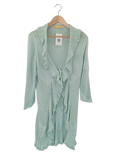 BIBA Strickjacke Damen 34/XS Grün Casual Rüschen Cardigan
