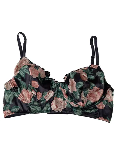 MONKI Damen BH 80C Schwarz Blumenmuster Bügel-BH Vintage Elegant