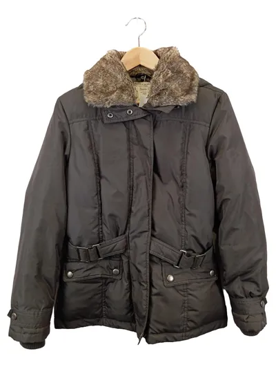 BOYSENS Damen Winterjacke Gr. 34/XS Schwarz Klassisch Casual Kapuze Fellbesatz