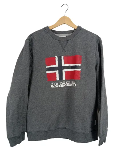 Napapijri Sweatshirt Herren Gr. M/38 Grau Logo Norway Flag Pullover