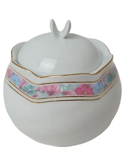 FREIBERGER PORZELLAN Zuckerdose Weiß Blumen Vintage Porzellan Elegant