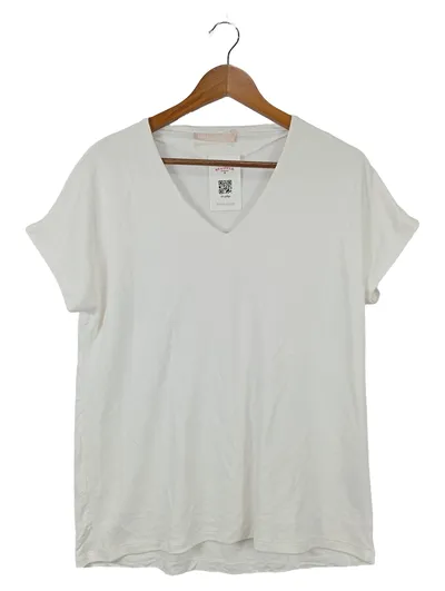 KAREN BY SIMONSEN Damen Bluse Gr. 38/M Weiß V-Ausschnitt Kurzarm Casual