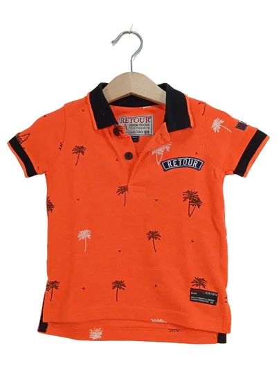 Retour Jungen Poloshirt Gr. 92 Orange Palmen Print Kurzarm Casual Sommer