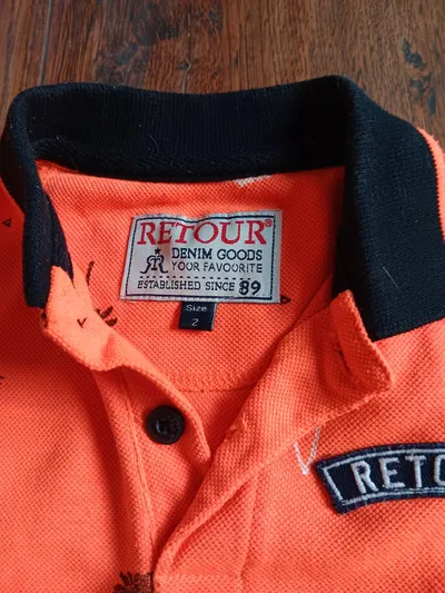 Retour Jungen Poloshirt Gr. 92 Orange Palmen Print Kurzarm Casual Sommer