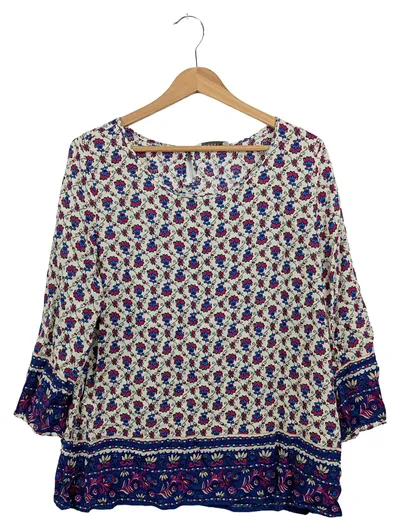Ananya Damen Bluse 38;M Weiß Florales Muster Casual Feminin 3/4-Arm