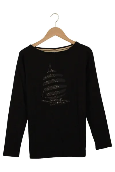 MARINA YACHTING Damen Sweatshirt Gr. 38/M Schwarz Casual Langarm Glitzer