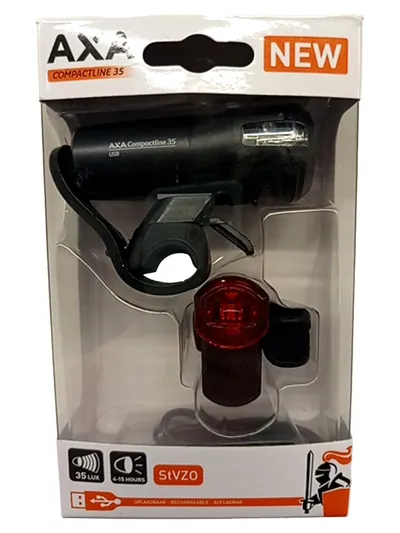 AXA Compactline 35 Fahrradbeleuchtung Set StVZO USB Wiederaufladbar Front