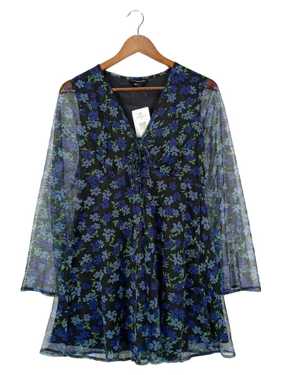 WEDNESDAY'S GIRL Blusenkleid Damen Gr. 36/S Blau Blumenmuster Vintage