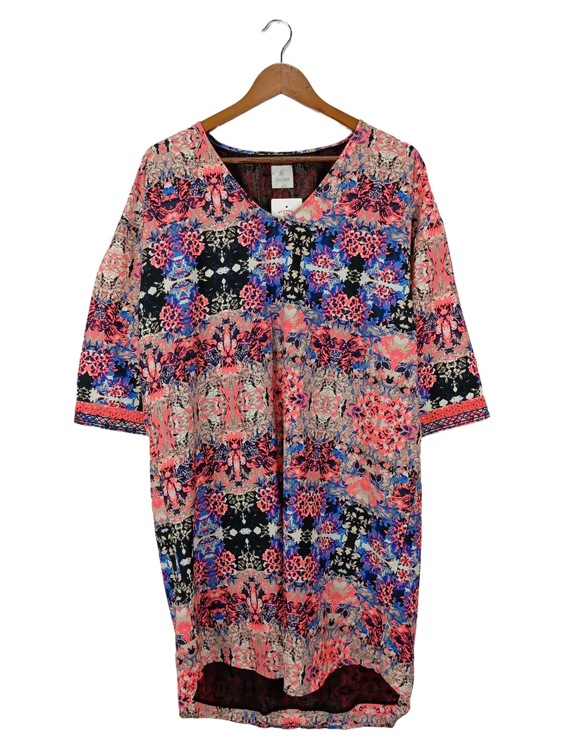 CULTURE Damen Blusenkleid Gr. 38/M Mehrfarbig Florales Muster Bohemian 1