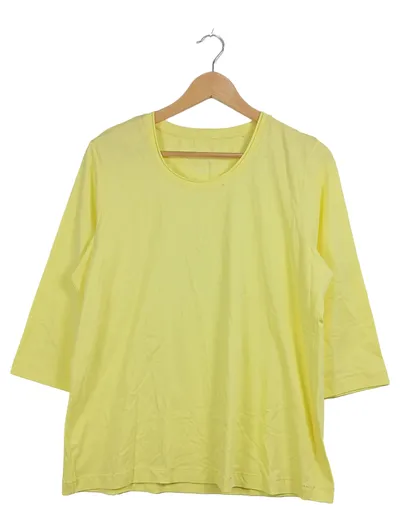 Gina Laura Damen T-Shirt Gr. L Gelb 3/4-Arm Basic Baumwolle