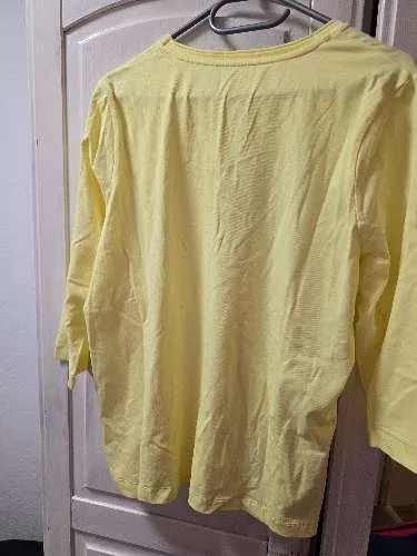 Gina Laura Damen T-Shirt Gr. L Gelb 3/4-Arm Basic Baumwolle