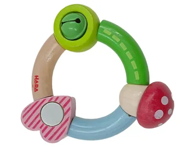HABA Greifling Holz Mehrfarbig Baby Beißring Motorikspielzeug Pilz Herz