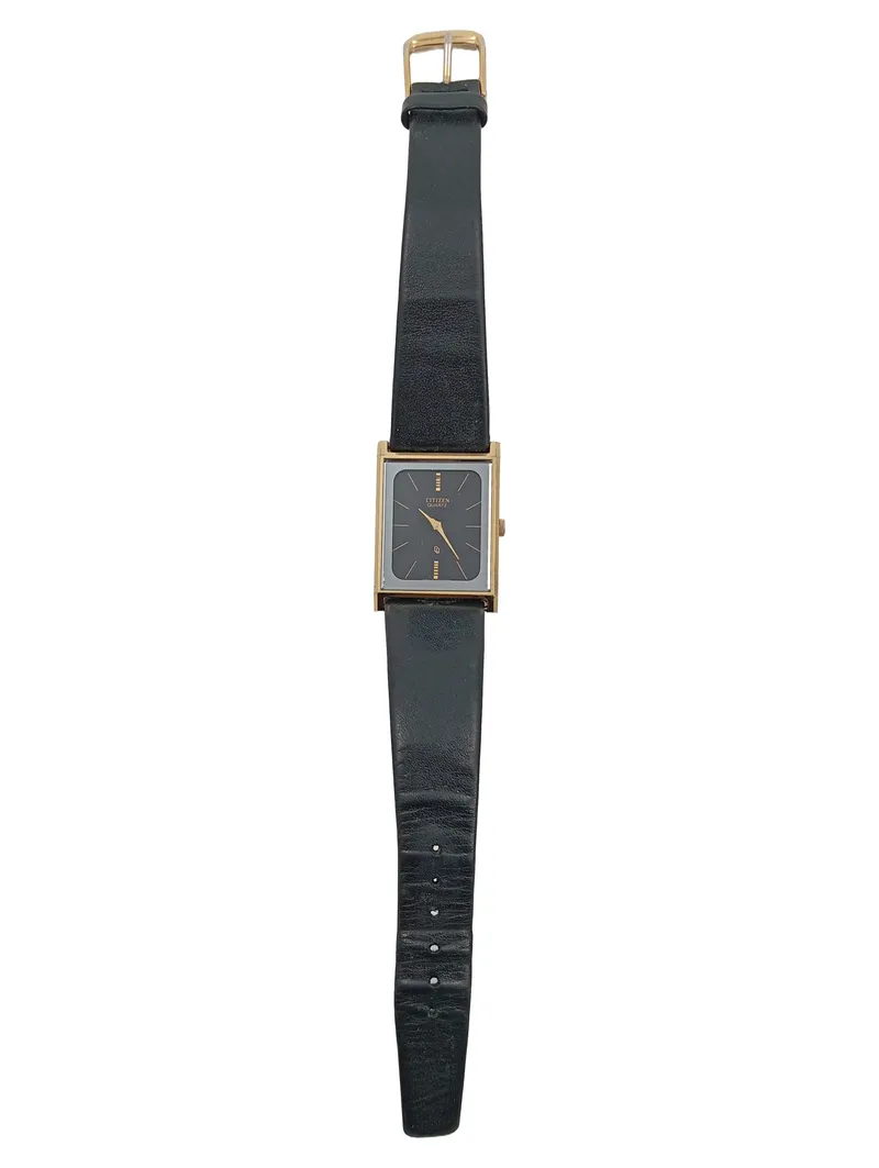CITIZEN Damen Armbanduhr Klassisch Schwarz Leder Edelstahl Quartz 4-213106 YQ 1