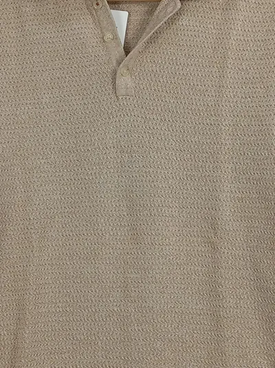 Jack & Jones Pullover Herren Gr. 48/M Beige Baumwolle Polo Kragen Struktur