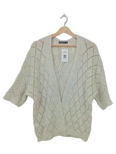 Blind Date Strickjacke Damen Gr. 36/S Beige Lochmuster Cardigan
