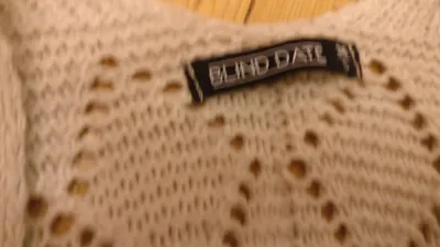 Blind Date Strickjacke Damen Gr. 36/S Beige Lochmuster Cardigan