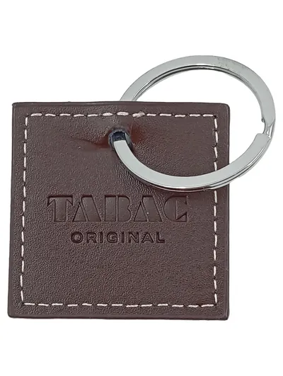 TABAC ORIGINAL Schlüsselanhänger Braun Leder Logo Klassisch Elegant 4,5cm