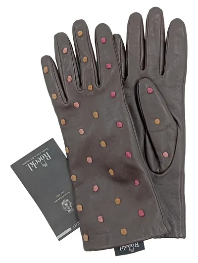 Roeckl Damen Lederhandschuhe Gr. 6 Braun Punkte Polka Dots NEU