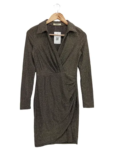 Drole de Copine Damen Festliches Kleid Schwarz S/M Glitzer Wickeloptik Elegant