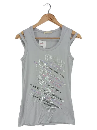 CARLO COLUCCI Damen Pailletten Top Grau Gr. 34/XS Casual Modern