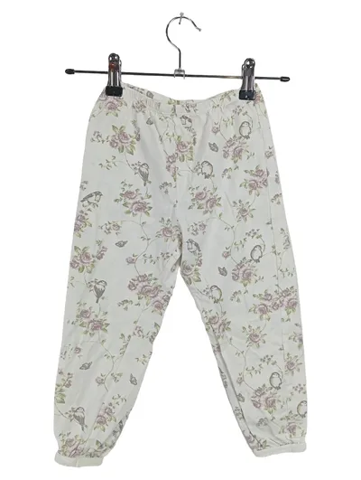 Newbie Schlafanzughose Gr. 98-104 Blumen Vögel Weiß Baumwolle Mädchen