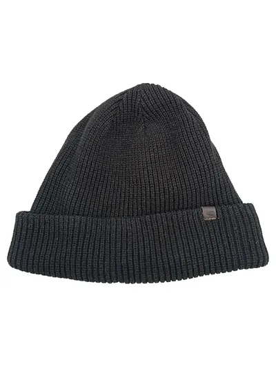 Camel Active Herren Strickmütze Schwarz Rippstrick Beanie Mütze
