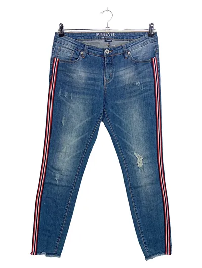 SUBLEVEL Damen Destroyed Jeans W32/40 L Blau Casual Seitenstreifen