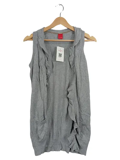 Livre Damen Strickweste Gr. 38 Grau Casual Rüschen